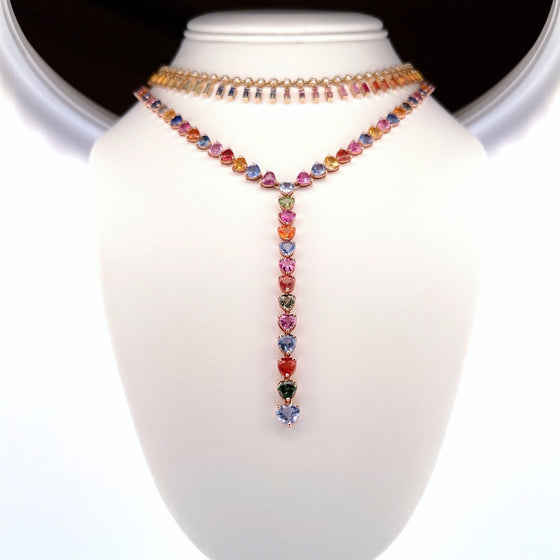 PARTY-COLORED SAPPHIRE HEART-DROP NECKLACE | LARIAT NECKLACE